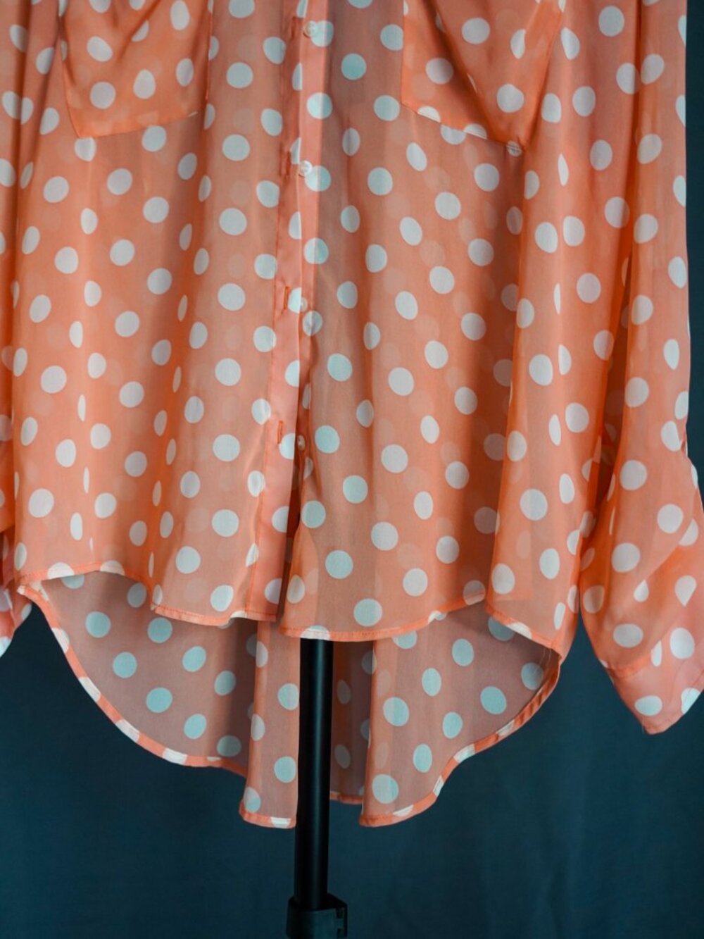 Free People Polka Dot Shirt Women's Large Sheer Button Down Long Sleeve - Picture 6 of 13